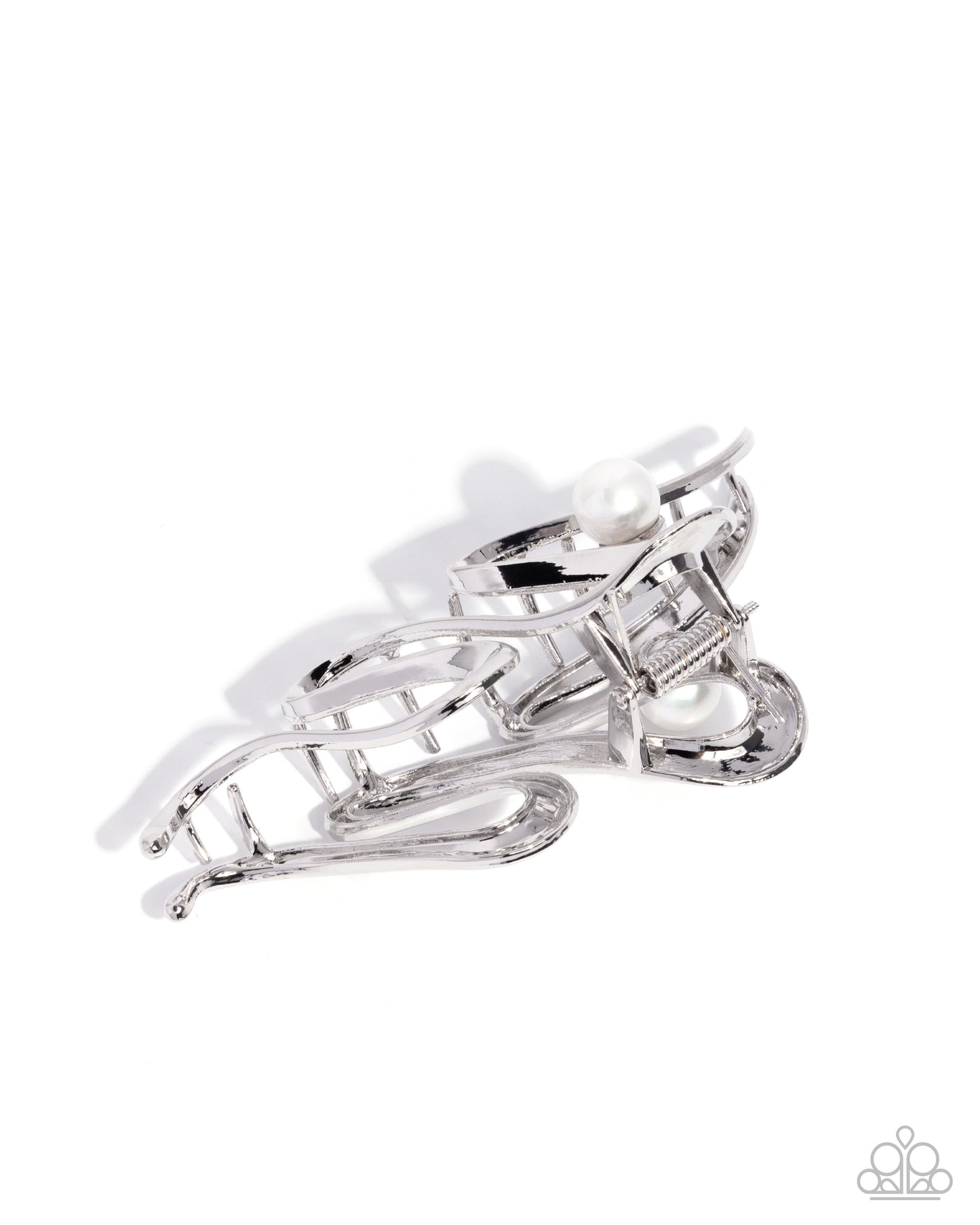 Paparazzi Melodic Monarch - White Pearl Silver Wave Metallic Hair Claw Clip