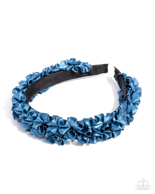 Ruffled Recruit - Blue Ruffled Ribbon Atop A Black Headband Hair Accessory Paparazzi H0218