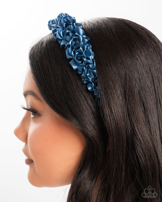 Ruffled Recruit - Blue Ruffled Ribbon Atop A Black Headband Hair Accessory Paparazzi H0218
