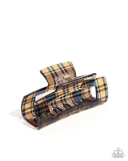 Prized Plaid - Brown Plaid Patterned Hair Claw Clip Paparazzi H0225