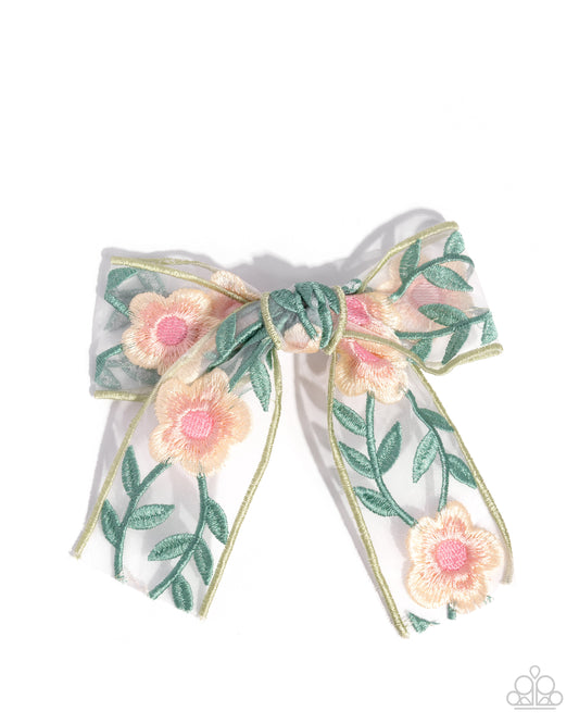 Garden Gusto - Multi Green, Yellow Flowered Ribbon Hair Bow Clip Paparazzi H0219