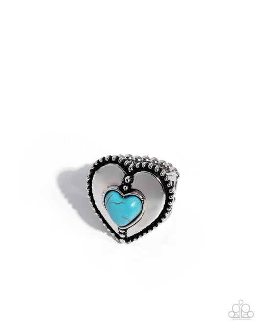 Paparazzi COURTING Chance - Blue Turquoise Heart Silver Ring Santa Fe Style R1225