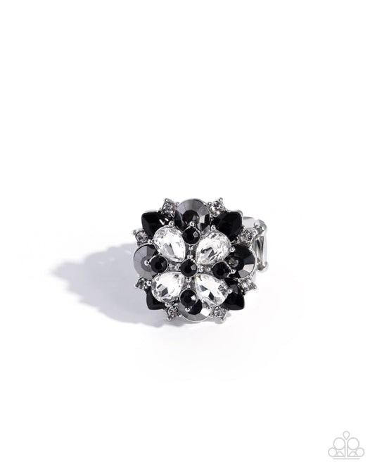 Paparazzi Full Potential - Black, Smoky Hematite & White Rhinestone Ring R1297
