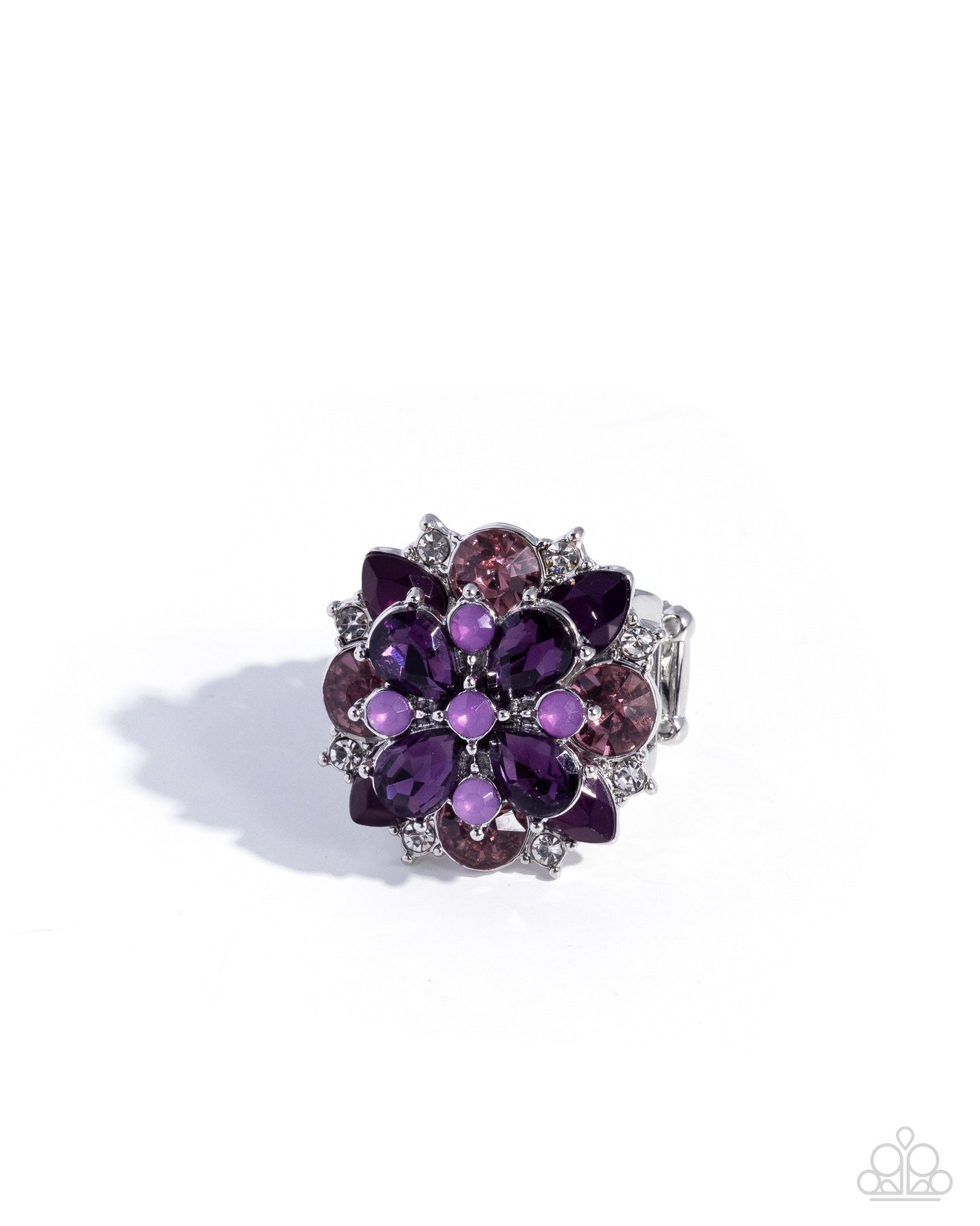 Paparazzi Full Potential - Purple, White, Plum, Light Amethyst & Lavender Rhinestone Floral Ring R1331