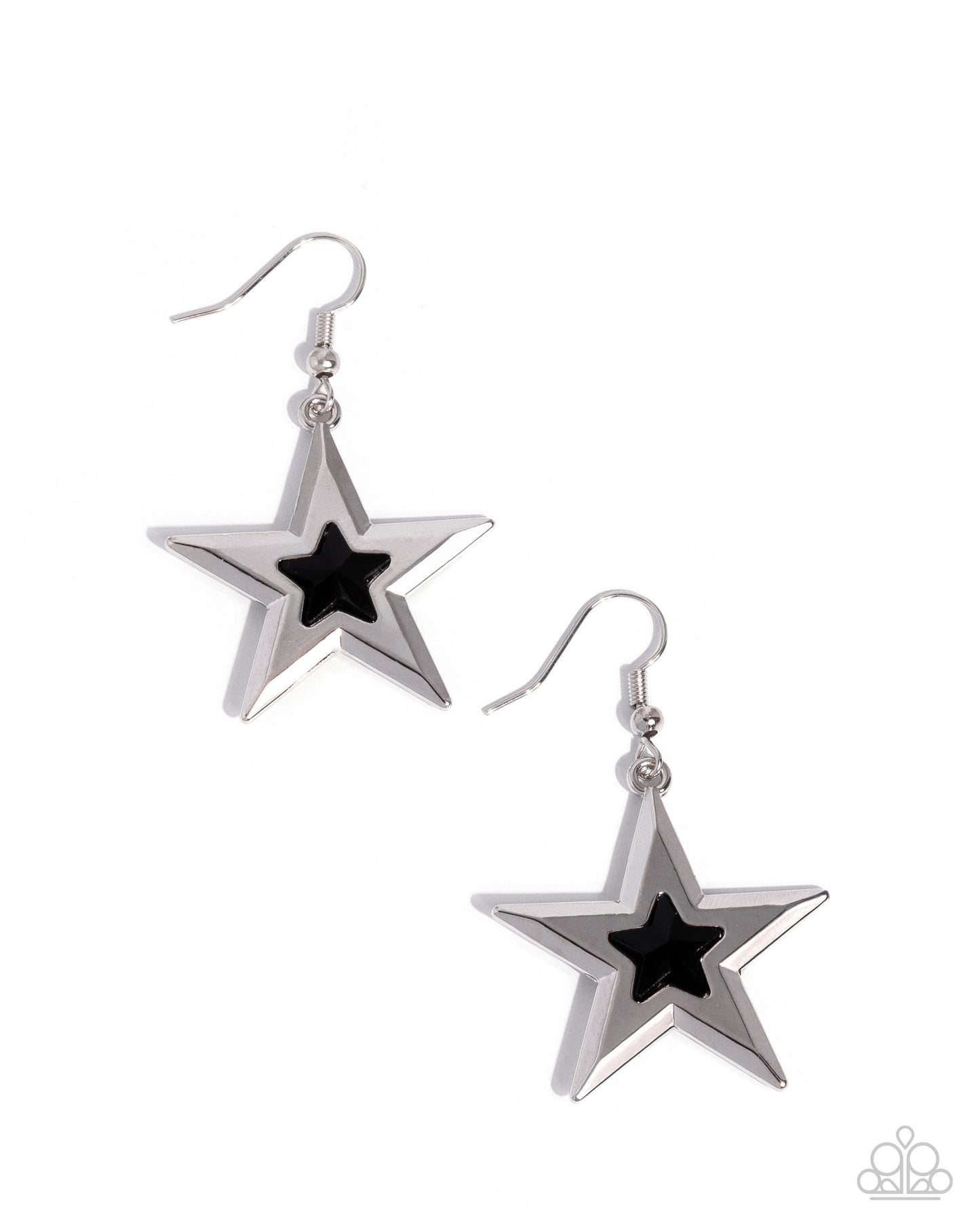 Paparazzi Self-Assured Stars - Black Center Silver Star Earring E3169