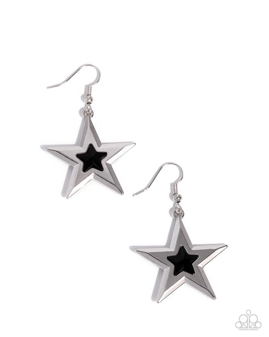 Paparazzi Self-Assured Stars - Black Center Silver Star Earring E3169