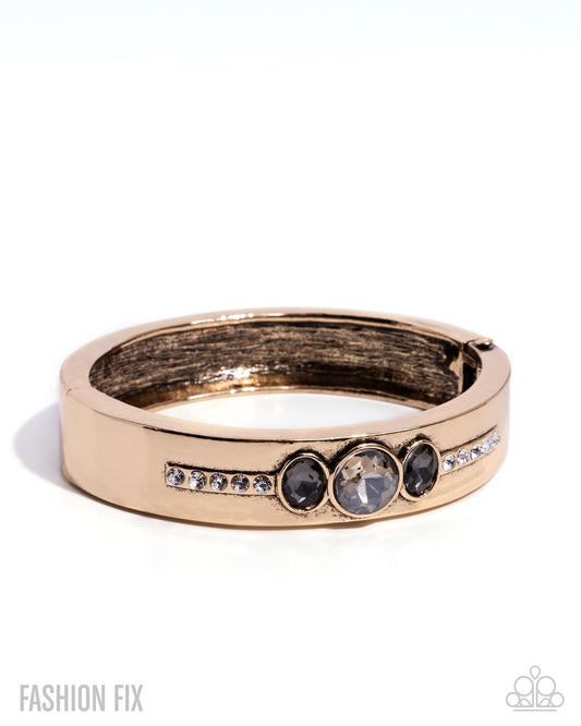 Sumptuous Sass - Multi White, Smoky & Champagne Gem Gold Hinged Bracelet Fashion Fix Magnificent Musings August 2025Paparazzi B2431