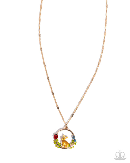 Paparazzi Easter Emblem - Gold Bunny Garden Motif Easter Necklace N3963