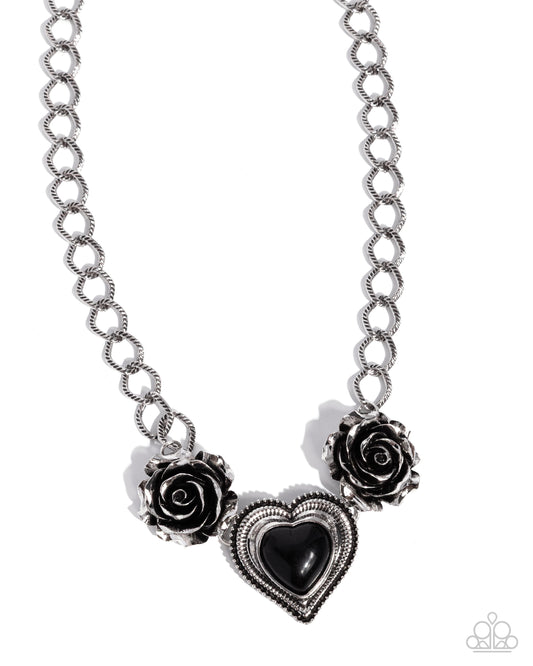 Paparazzi Be My Forever - Black Stone Silver Heart Necklace N3659