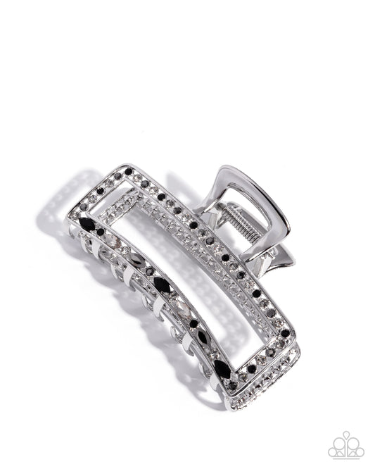 Slow It Down - Black, Hematite, White & Smoky Rhinestone & Gem Silver Metal Hair Claw Clip H0211