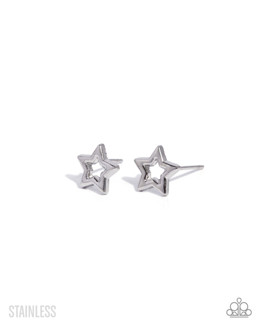 Paparazzi Stellar Solo - Silver Stainless Steel Star Earring