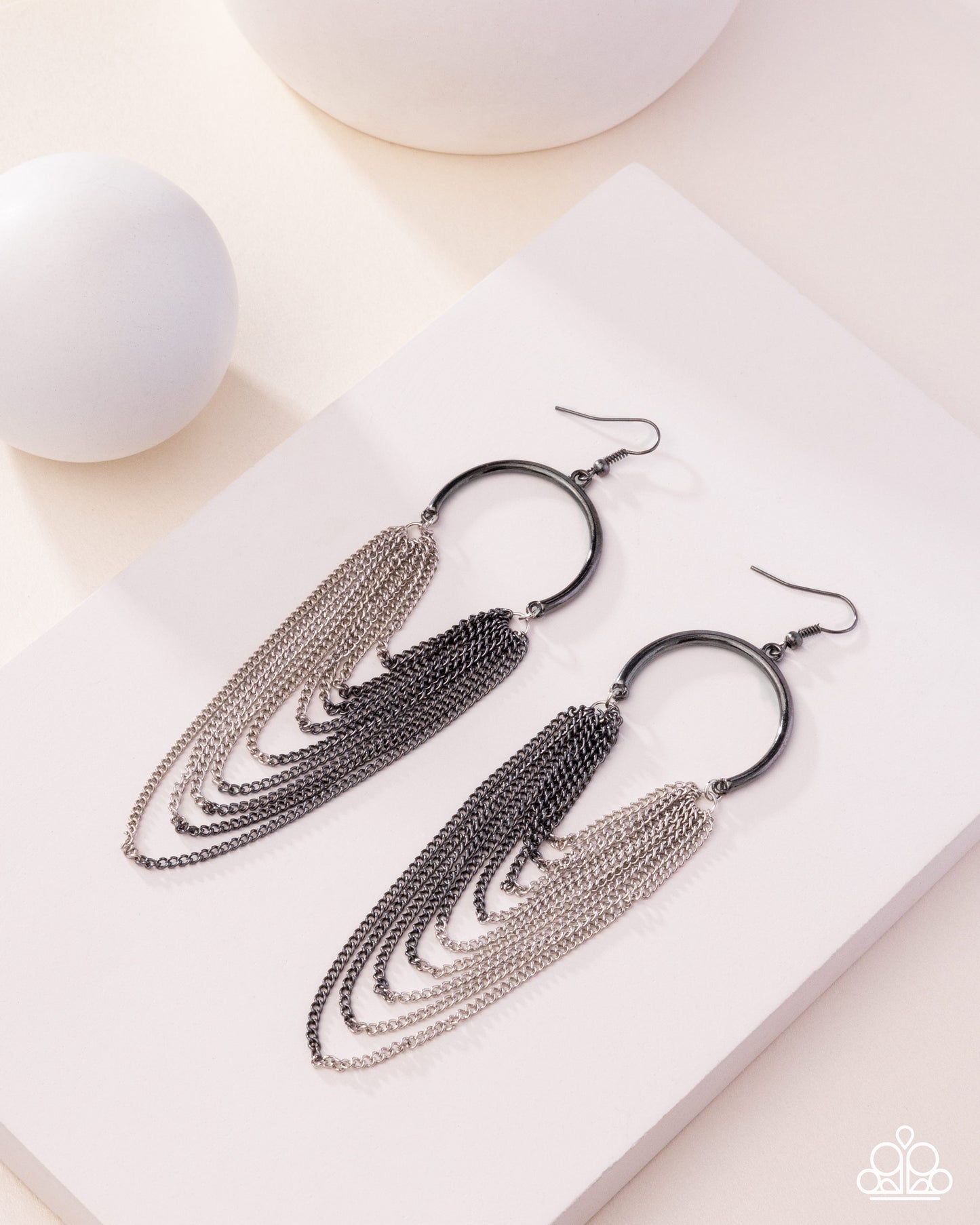 Focused Fringe - Black Gunmetal & Silver Chain Chandelier Earring 2025 Convention Exclusive Paparazzi E3062