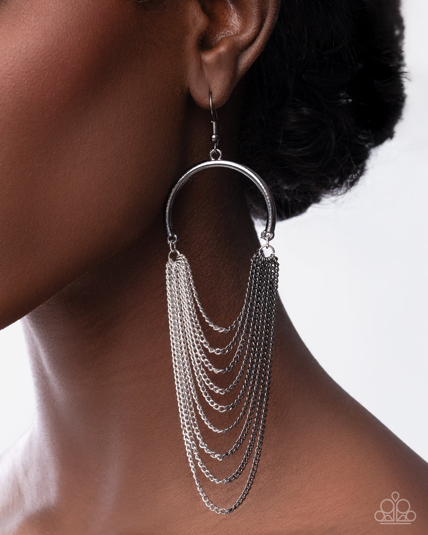 Focused Fringe - Black Gunmetal & Silver Chain Chandelier Earring 2025 Convention Exclusive Paparazzi E3062