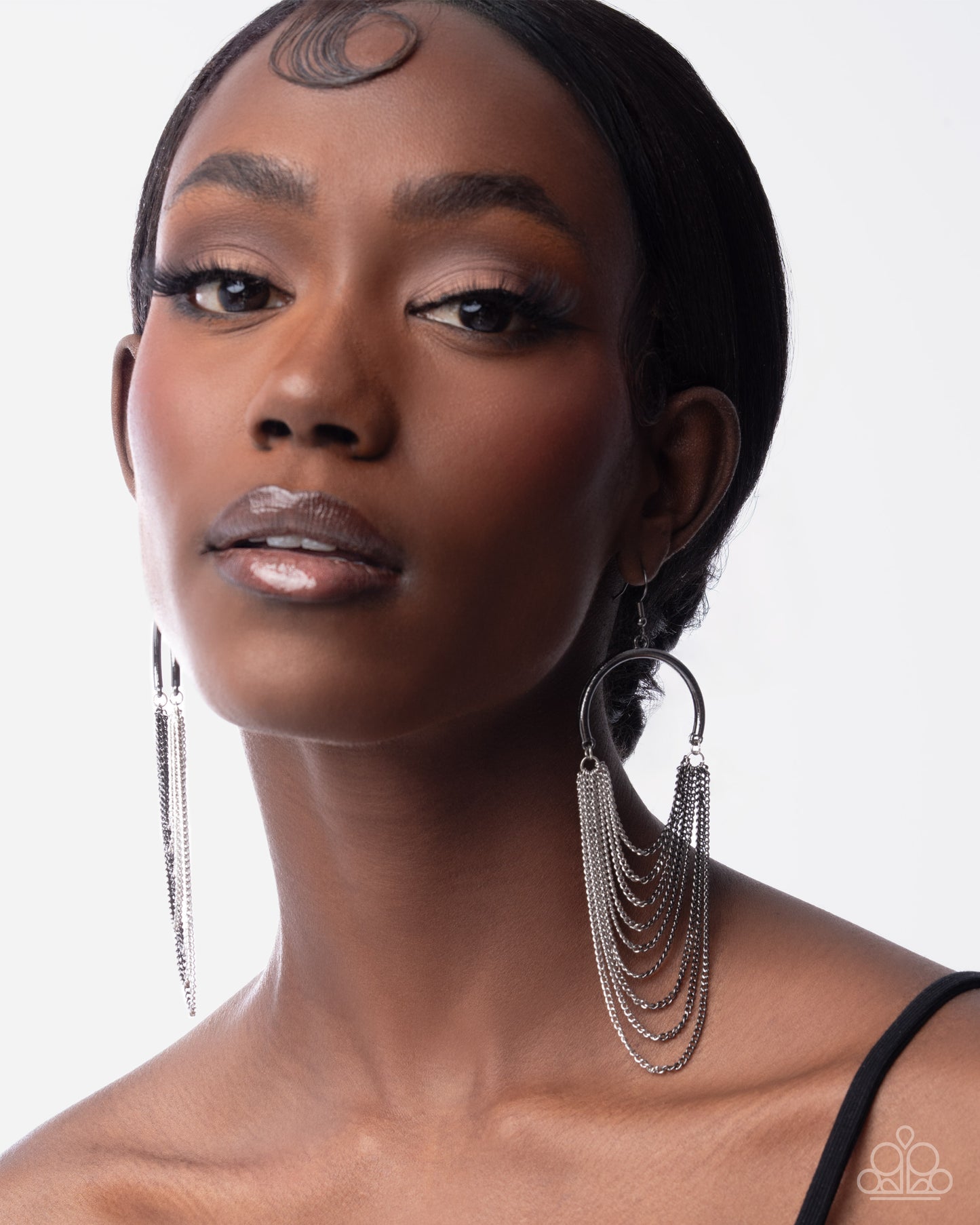 Focused Fringe - Black Gunmetal & Silver Chain Chandelier Earring 2025 Convention Exclusive Paparazzi E3062