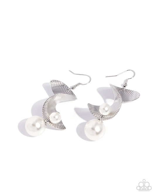Paparazzi Curator Chic - White Pearl & Silver Spiral Earring E2120