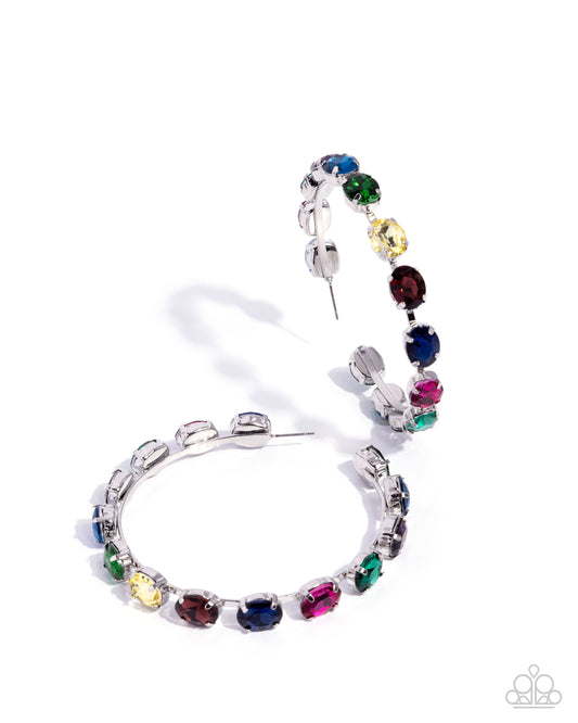 Grand Finale Glitz - Multicolored Gem 2 3/4 Inch Hoop Earring Paparazzi 2025 Convention Exclusive E3009