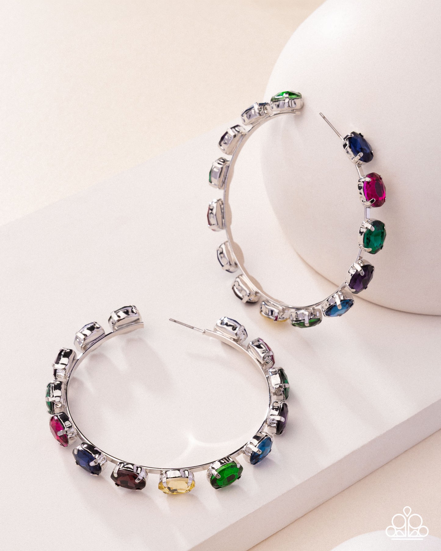 Grand Finale Glitz - Multicolored Gem 2 3/4 Inch Hoop Earring Paparazzi 2025 Convention Exclusive E3009