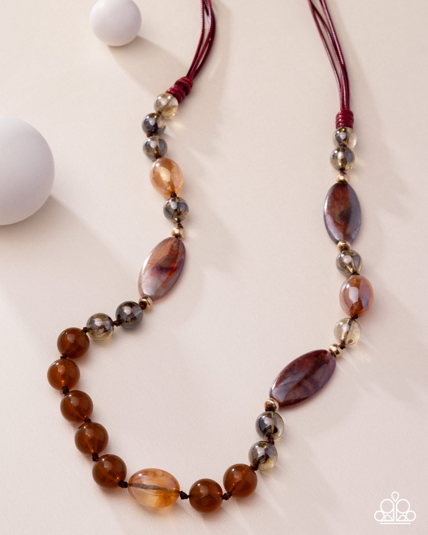 Entrancing Ease - Multi Brown Swirled, Gold Bead & Chili Oil Cording Necklace Paparazzi 2025 Convention Exclusive N3518