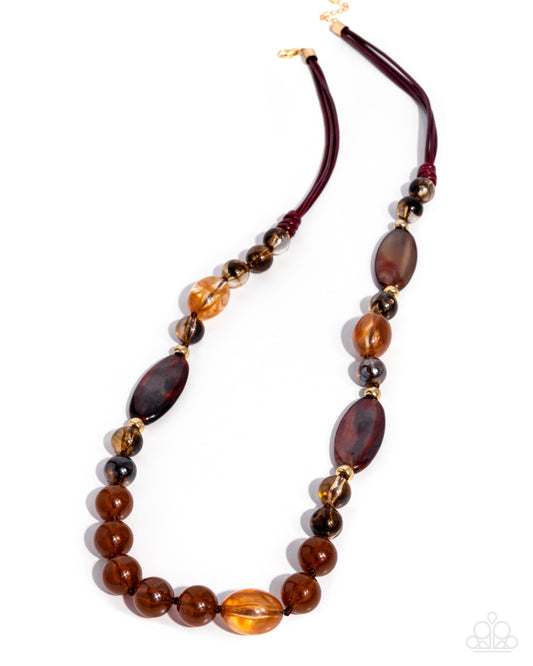 Entrancing Ease - Multi Brown Swirled, Gold Bead & Chili Oil Cording Necklace Paparazzi 2025 Convention Exclusive N3518
