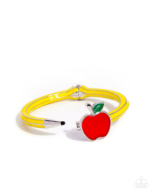 Paparazzi Teachers Promotion - Multi Yellow Pencil, Red Apple Hinge Bracelet Back To School Paparazzi B2360