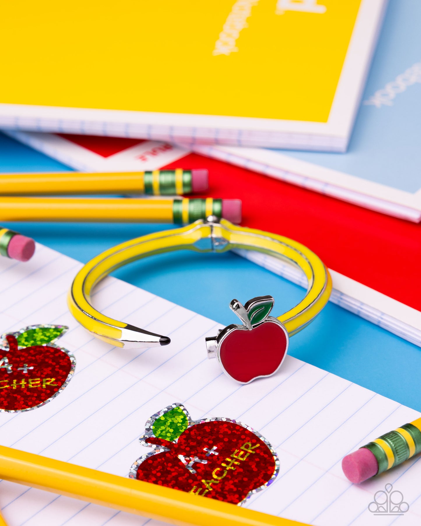 Teachers Promotion - Multi Yellow Pencil, Red Apple Hinge Bracelet Back To School Paparazzi
