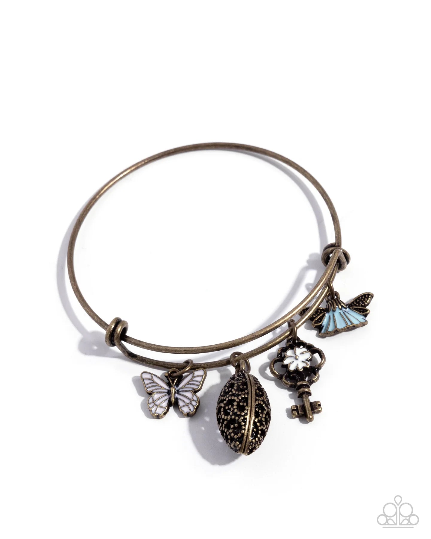 Paparazzi Eclectic Emotion - Brass Butterfly, Key, Limpet Shell Painted Charm Style Bar Fitting Bracelet B2293