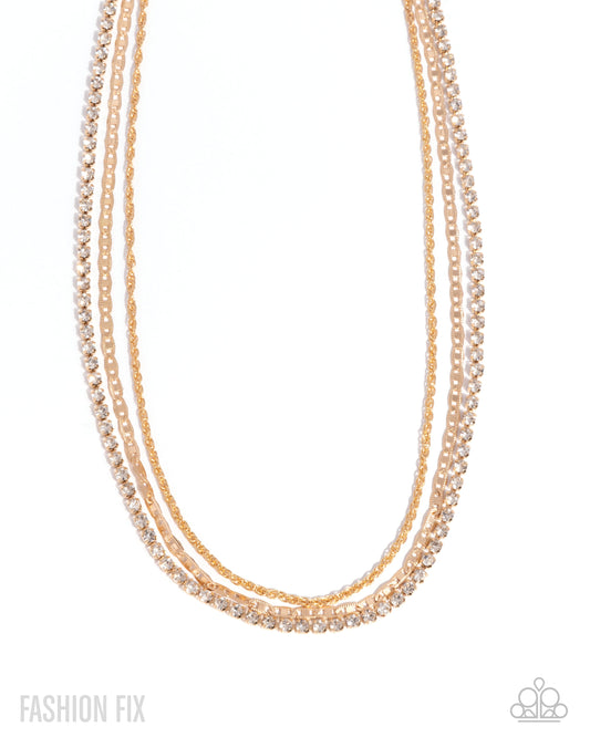 Matching Moment - Gold White Rhinestone Necklace Sunset Sightings July 2025 Fashion Fix Paparazzi N3472