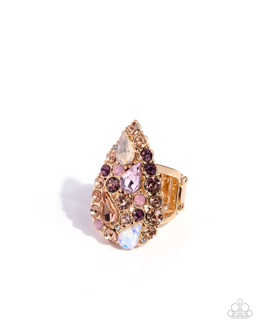 Gatsby Gamut - Pink Rose Water Opalescent, Light Amethyst, Peach, White Rhinestone Cocktail Style Ring Paparazzi R1156