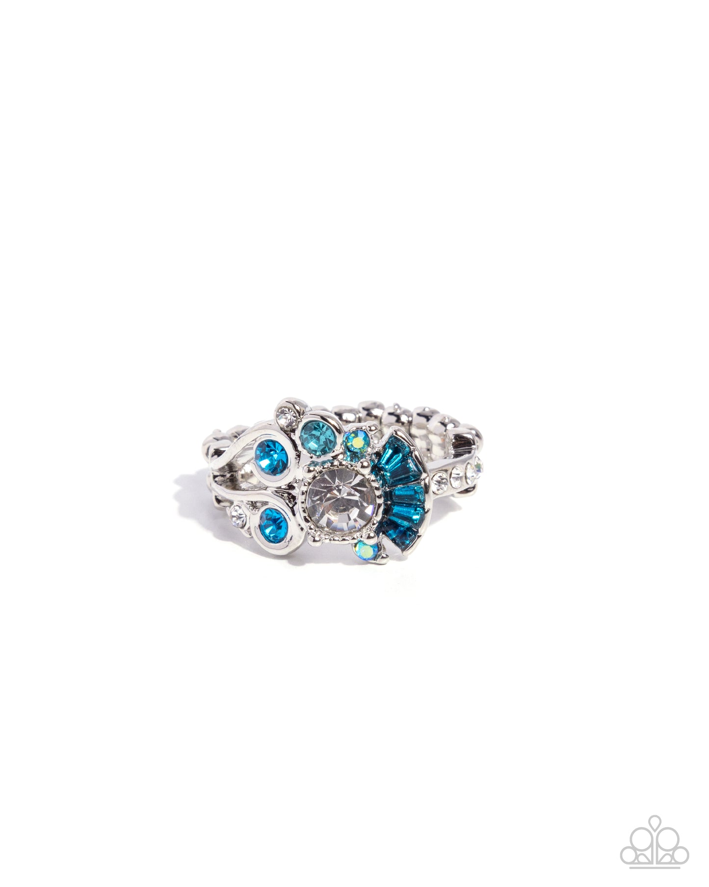 Paparazzi Crowning Glitz - Blue Multicolored Gems & White Rhinestone Silver Ring R746