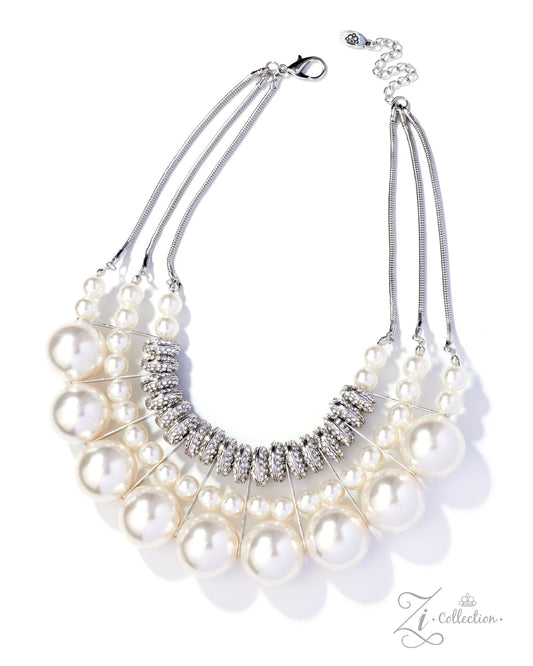 Affluent - White Pearl Silver Zi Necklace - Zi Collection 2025 - Paparazzi