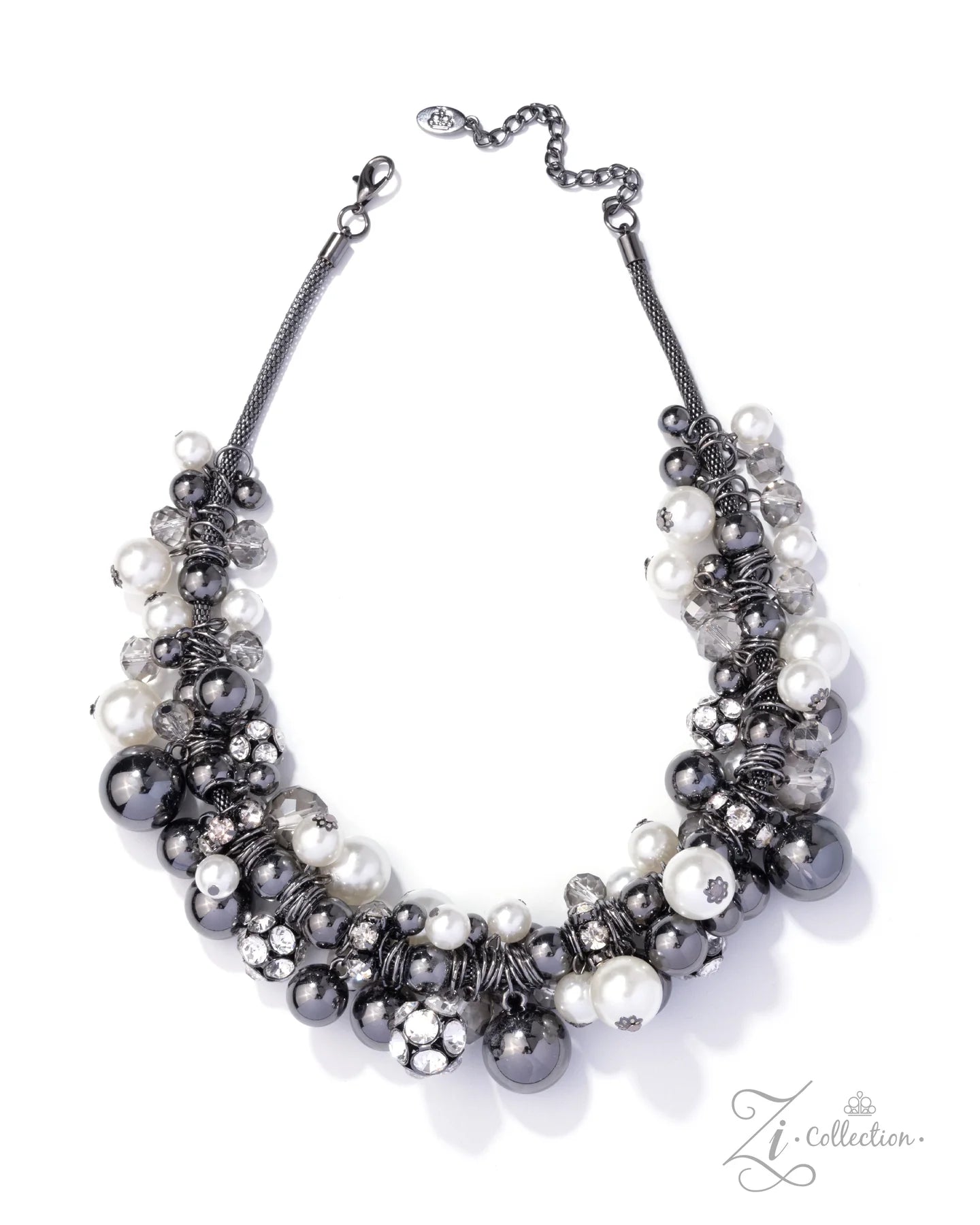 Mischievous - Black Gunmetal White Pearl Zi Necklace 2025 Zi Collection Paparazzi