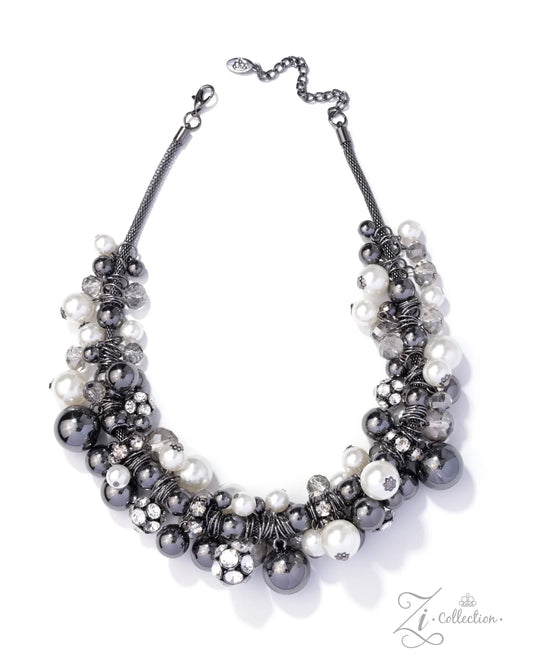 Mischievous - Black Gunmetal White Pearl Zi Necklace 2025 Zi Collection Paparazzi
