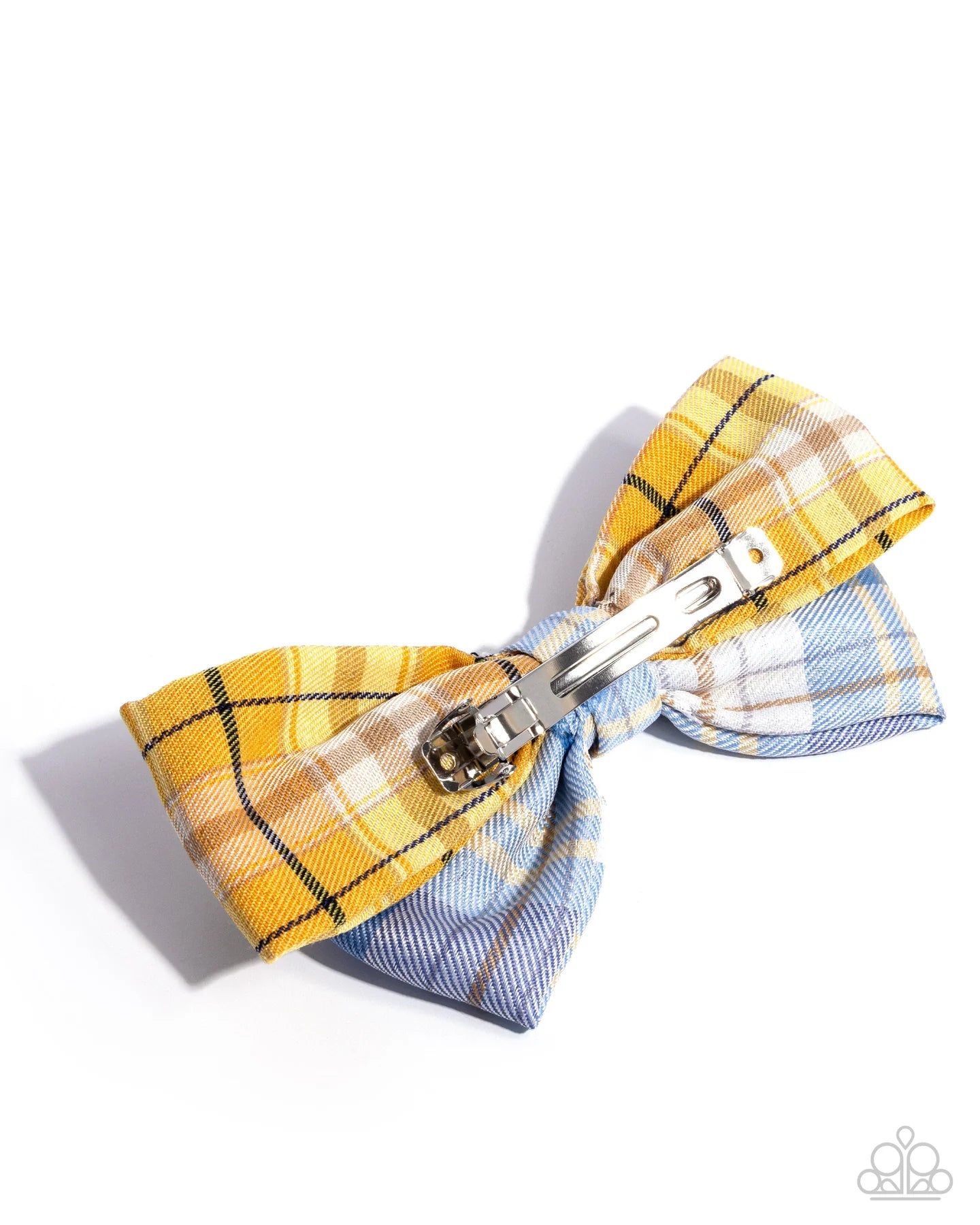 Paparazzi Let It BOW - Blue and Yellow Plaid Hair Clip H0244
