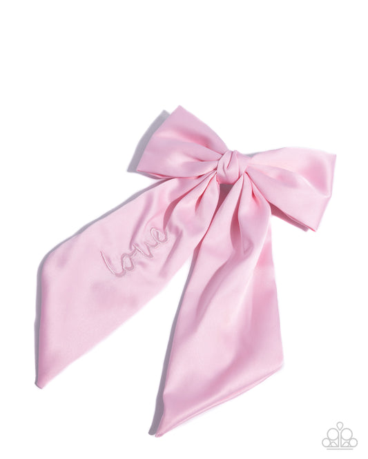 Ready, Set, BOW! - Pink - Soft Baby Pink Hair Bow Stitched With The Word Love Paparazzi H0213