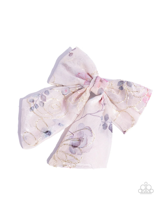 Paparazzi BOW Together - White Pink Purple Floral Bow Hair Clip H0243