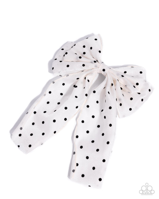 Here We BOW Again - White & Black Polka Dot Hair Bow Clip Paparazzi H0184