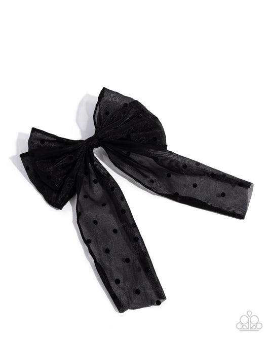 Here We BOW Again - Black Polka Dotted Fabric Hair Bow Paparazzi H0195