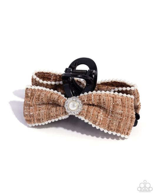 Paparazzi Let Me BOW - Brown Plaid Ribbon Embellished Bow Hair Claw Clip H0252