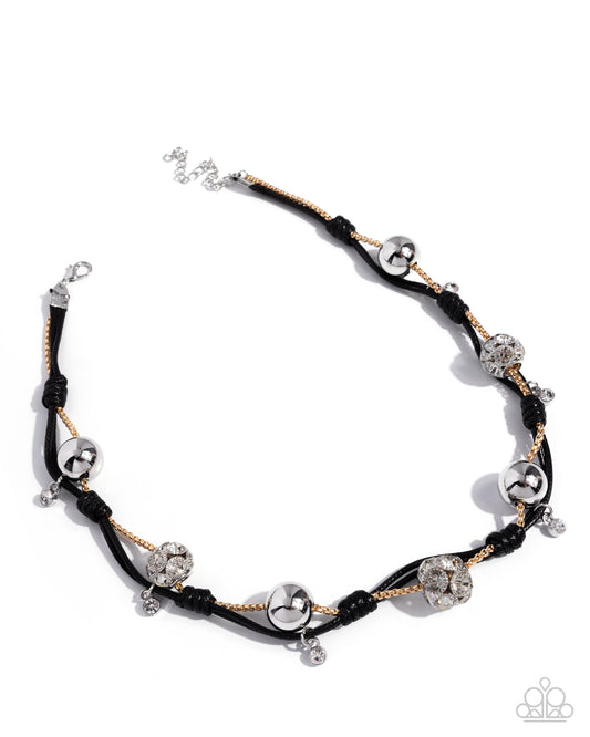 Ornamental Operation - Multi Black Cording, White Rhinestone Fitting & Gold Box Chain Layered Necklace Paparazzi 2025 Convention Exclusive N3522