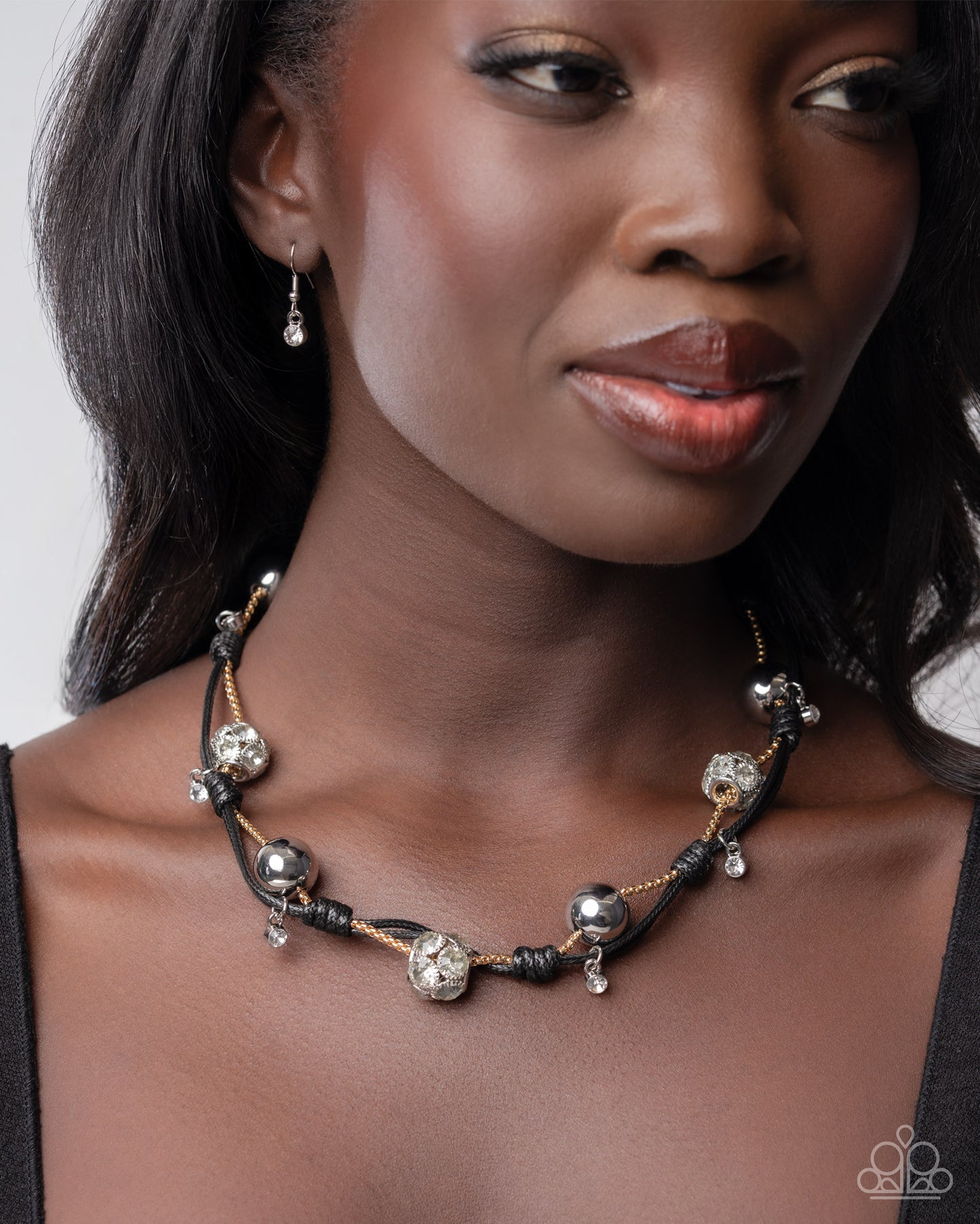 Ornamental Operation - Multi Black Cording, White Rhinestone Fitting & Gold Box Chain Layered Necklace Paparazzi 2025 Convention Exclusive N3522