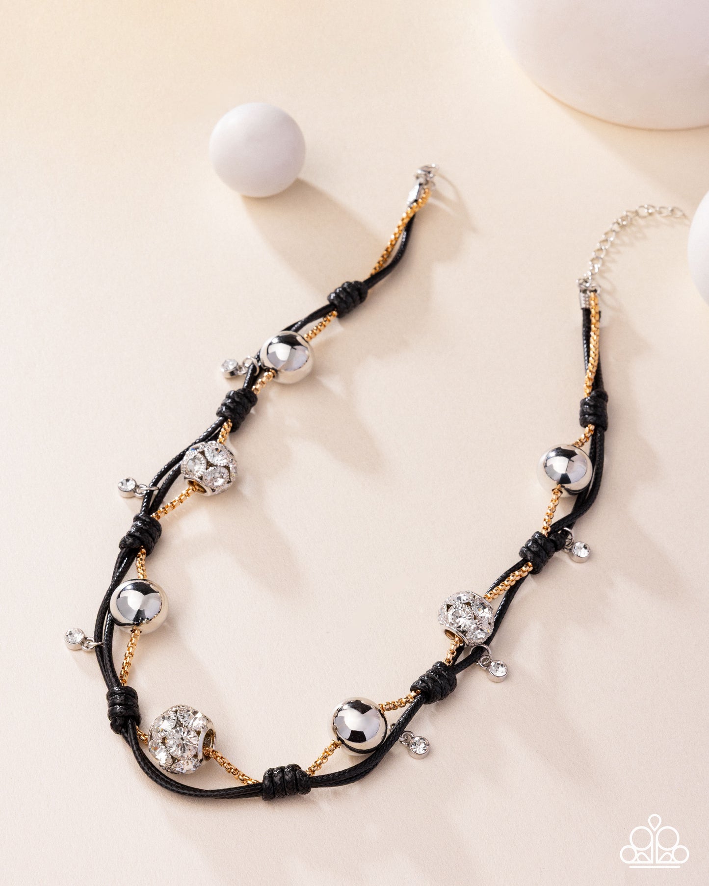 Ornamental Operation - Multi Black Cording, White Rhinestone Fitting & Gold Box Chain Layered Necklace Paparazzi 2025 Convention Exclusive N3522