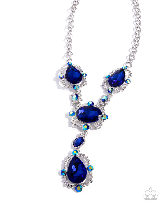 Paparazzi Fancy Formula - Blue Sapphire Iridescent Gem & White Rhinestone Y Necklace Life Of The Party February 2026