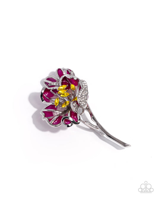 Blooming Biosphere - Pink - Light Pink To Pink Peacock Silver Flower Brooch Paparazzi BR013