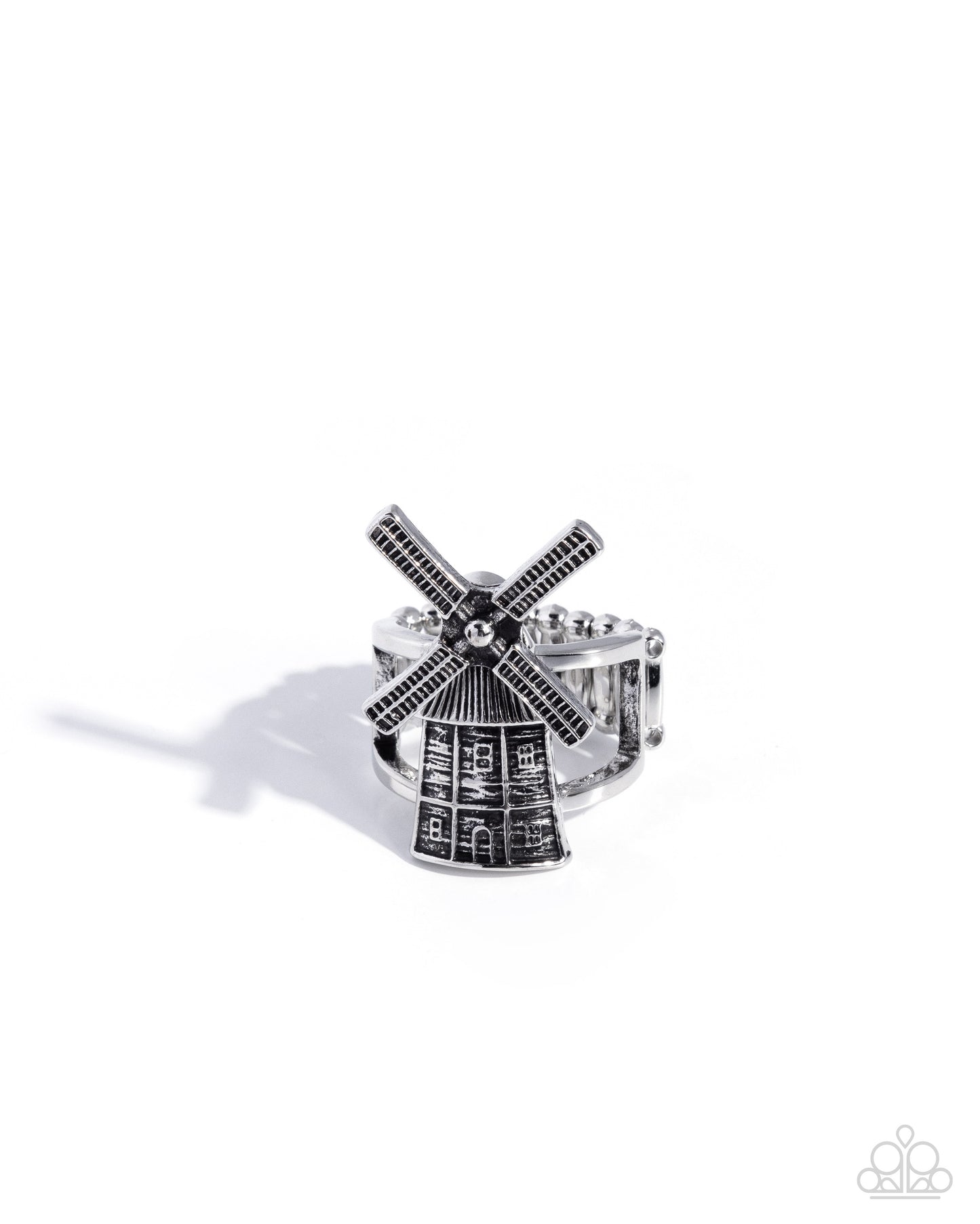 Paparazzi Whimsical Windmill - Silver - Antiqued Silver Windmill Charm Style Ring R1338
