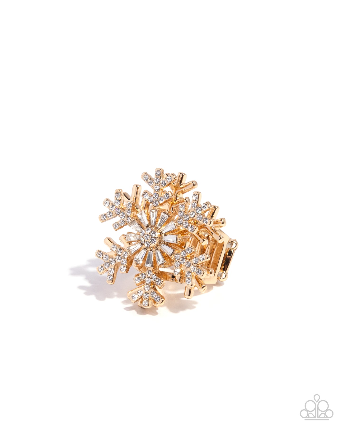 Paparazzi Snowflake Sensation - Gold & White Rhinestone Snowflake Christmas Ring R1273