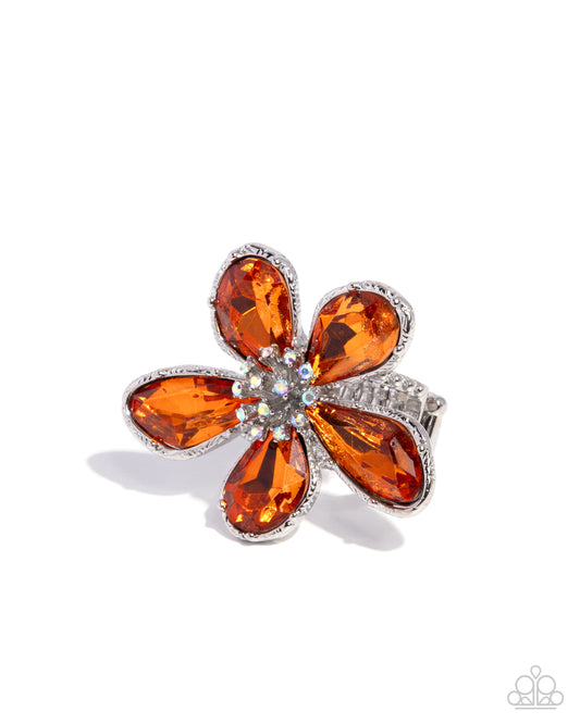 Paparazzi Daily Drama - Orange Gem Flower Ring R1304