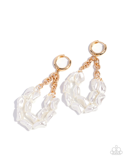 Sunset State of Mind - Gold 3/4 Inch Hoop White Baroque Pearl Earring Paparazzi 2025 Convention Exclusive E3006