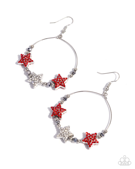 Country Countdown - Red & White Star Patriotic Earring Santa Fe Style Paparazzi E2951