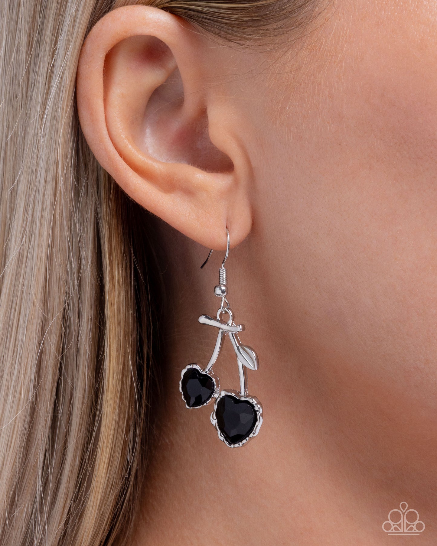 Paparazzi Courting Cherries - Black Heart Shaped Gem Cherry Look Earring E3234