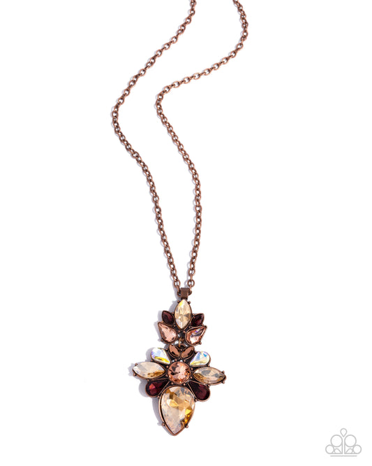 Paparazzi Elite Etiquette - Copper, Peach, Topaz, Iridescent & Aurum Gem Antiqued Copper Necklace